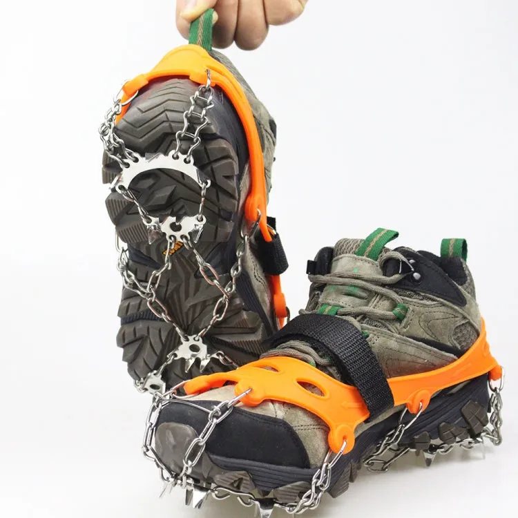 1 Pair  23 Spikes Crampons Outdoor Winter Walk Ice Fishing Snow Shoe Spikes,Size: M Orange