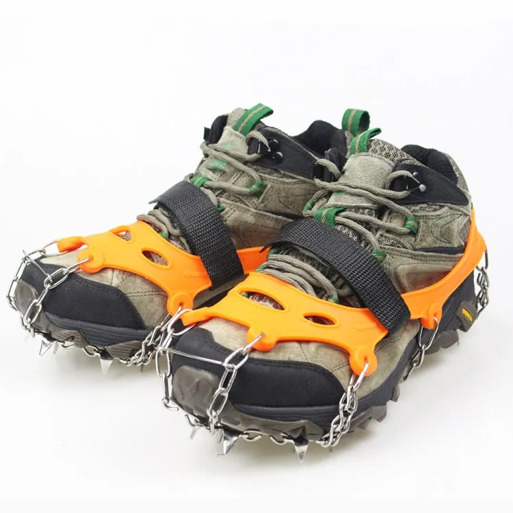 1 Pair  23 Spikes Crampons Outdoor Winter Walk Ice Fishing Snow Shoe Spikes,Size: M Orange