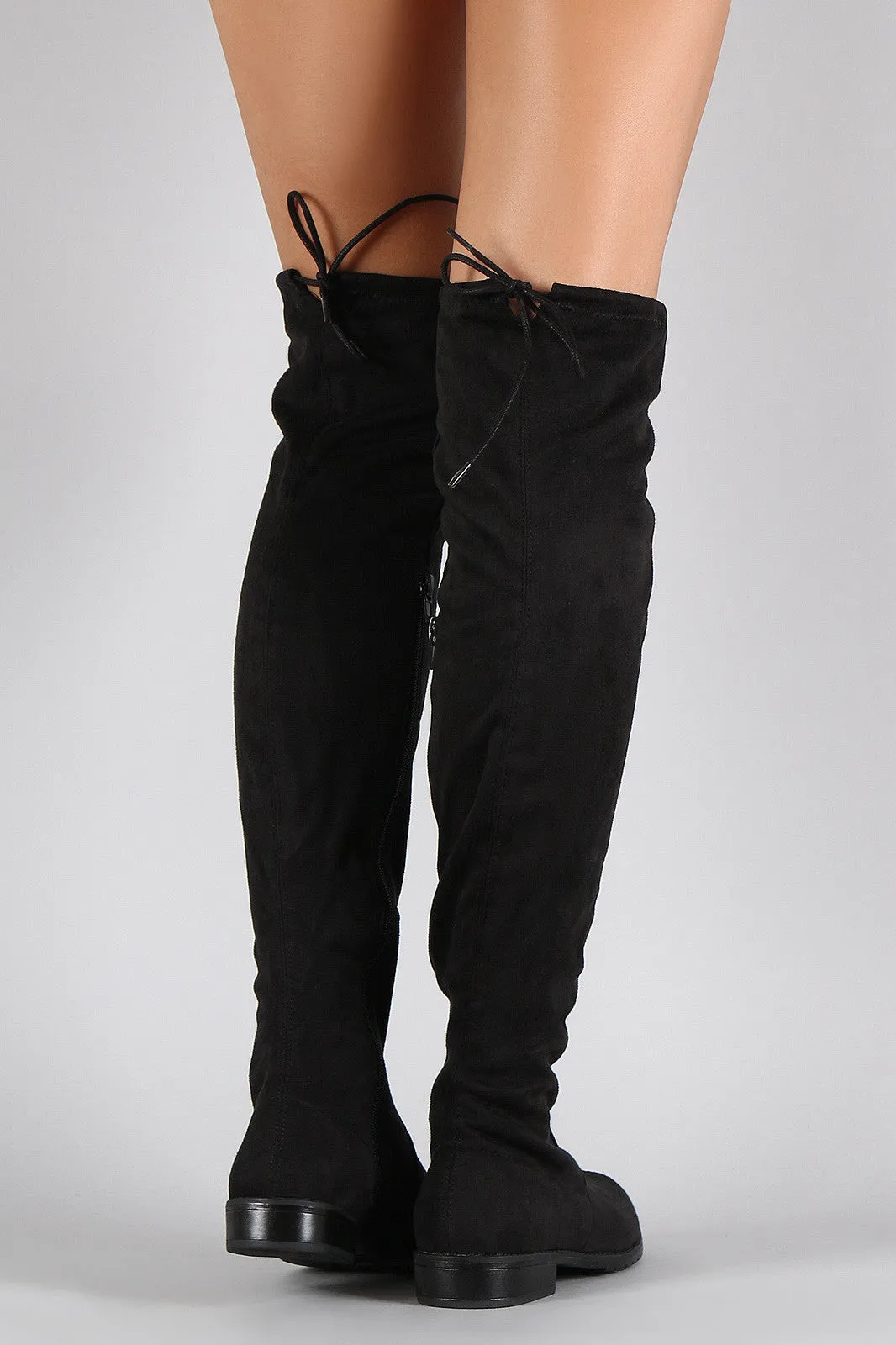 Asia - Suede Drawstring Over-The-Knee Flat Boots