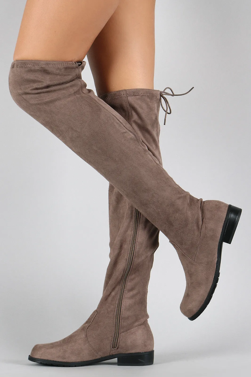 Asia - Suede Drawstring Over-The-Knee Flat Boots