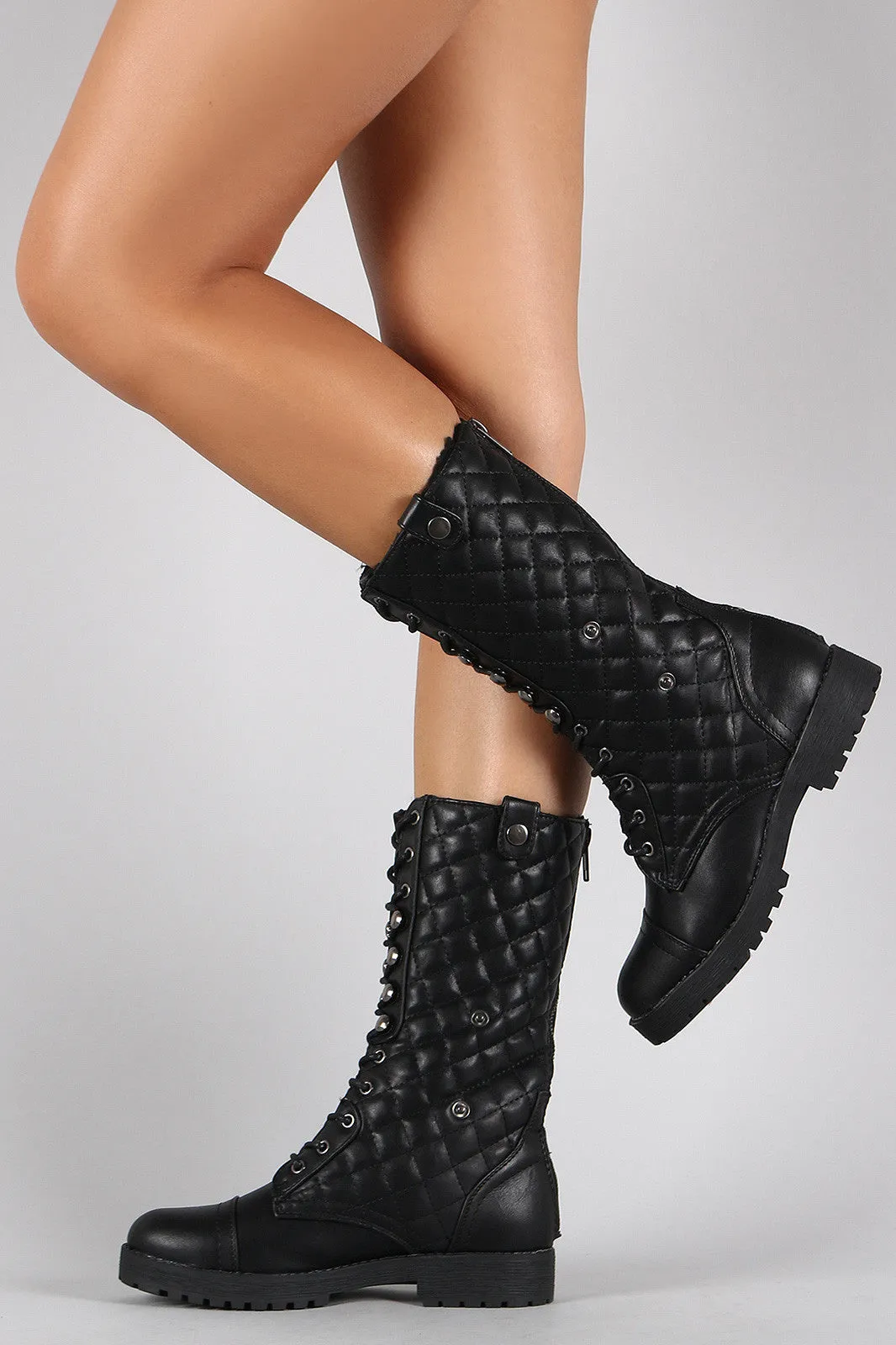 Bamboo Fold Over Quilted Vegan Leather Combat Boot