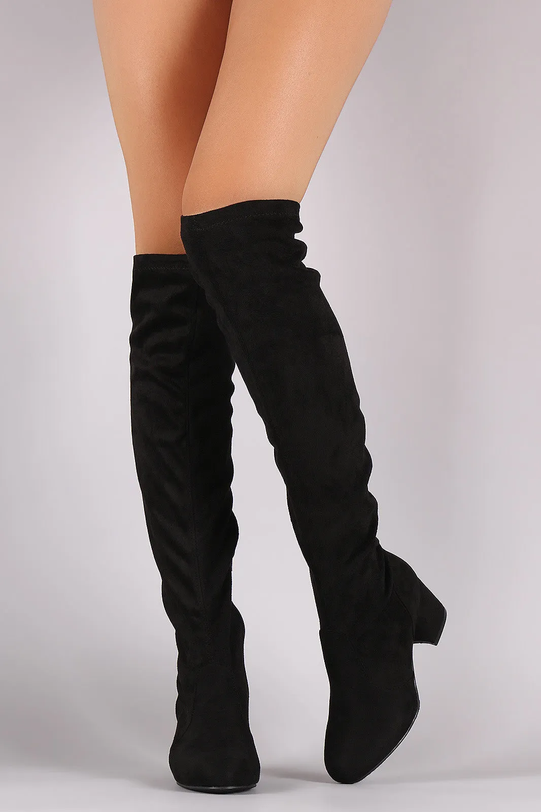 Bamboo Suede OTK Fitted Block Heeled Boots