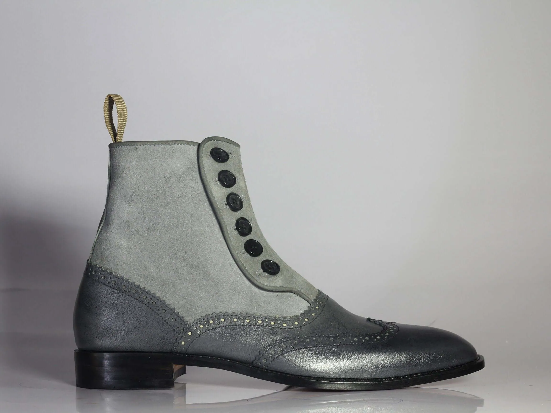 Bespoke Gary Leather Suede Wing Tip Button Top Boots