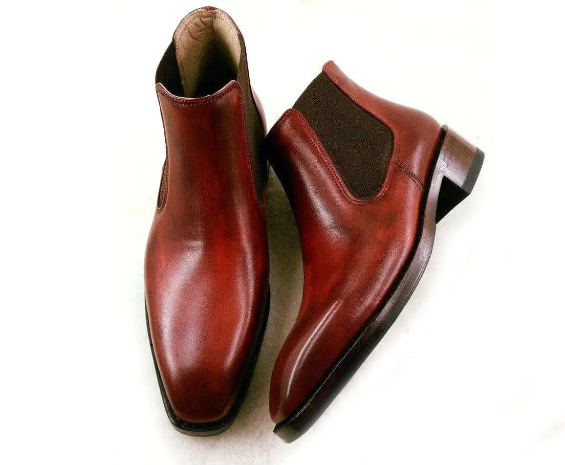 Burgundy Chelsea Leather boots For Mens ,Bespoke Leather Ankle boots