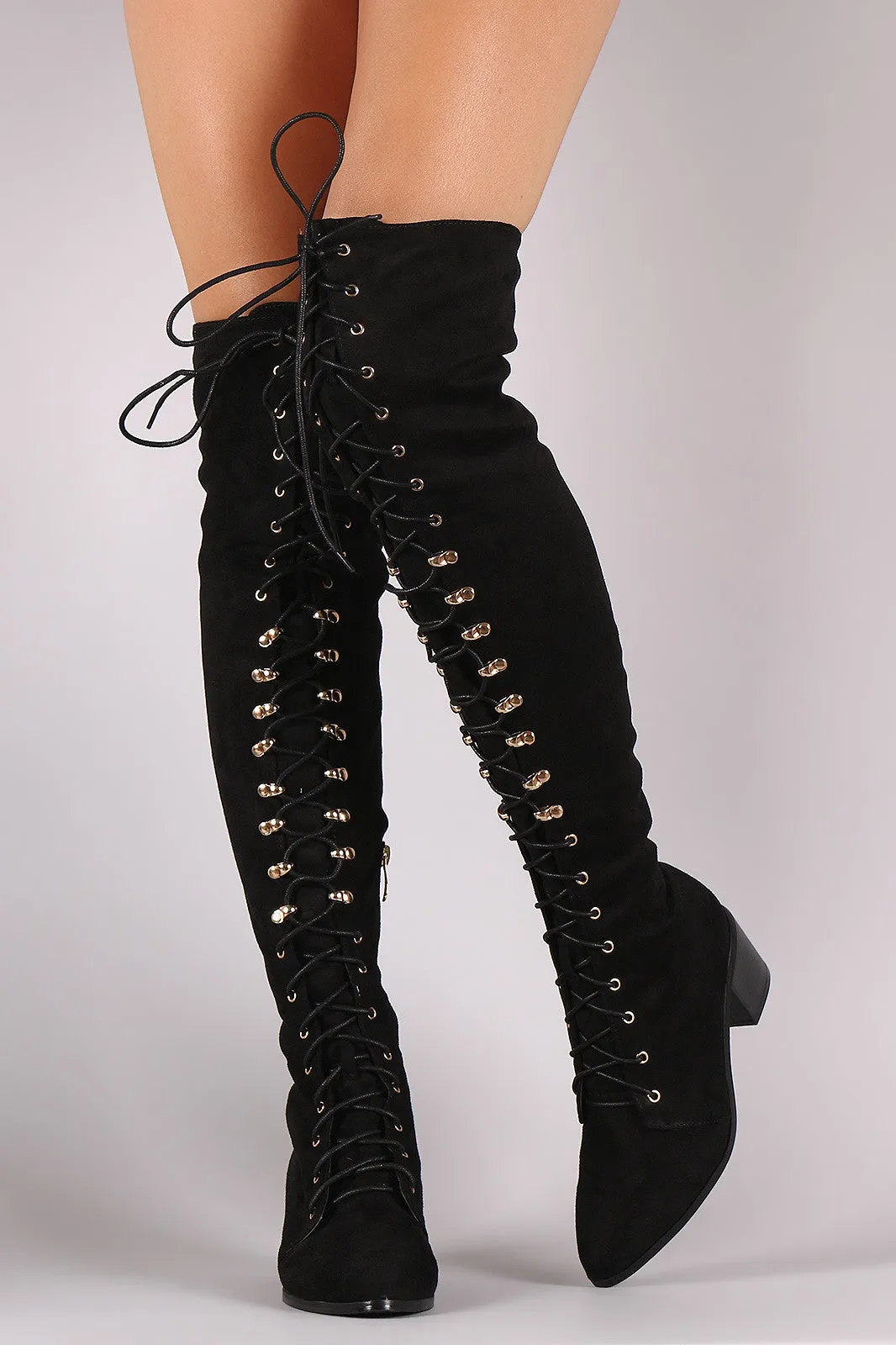 Corset Lace Almond Toe Fitted OTK Boots