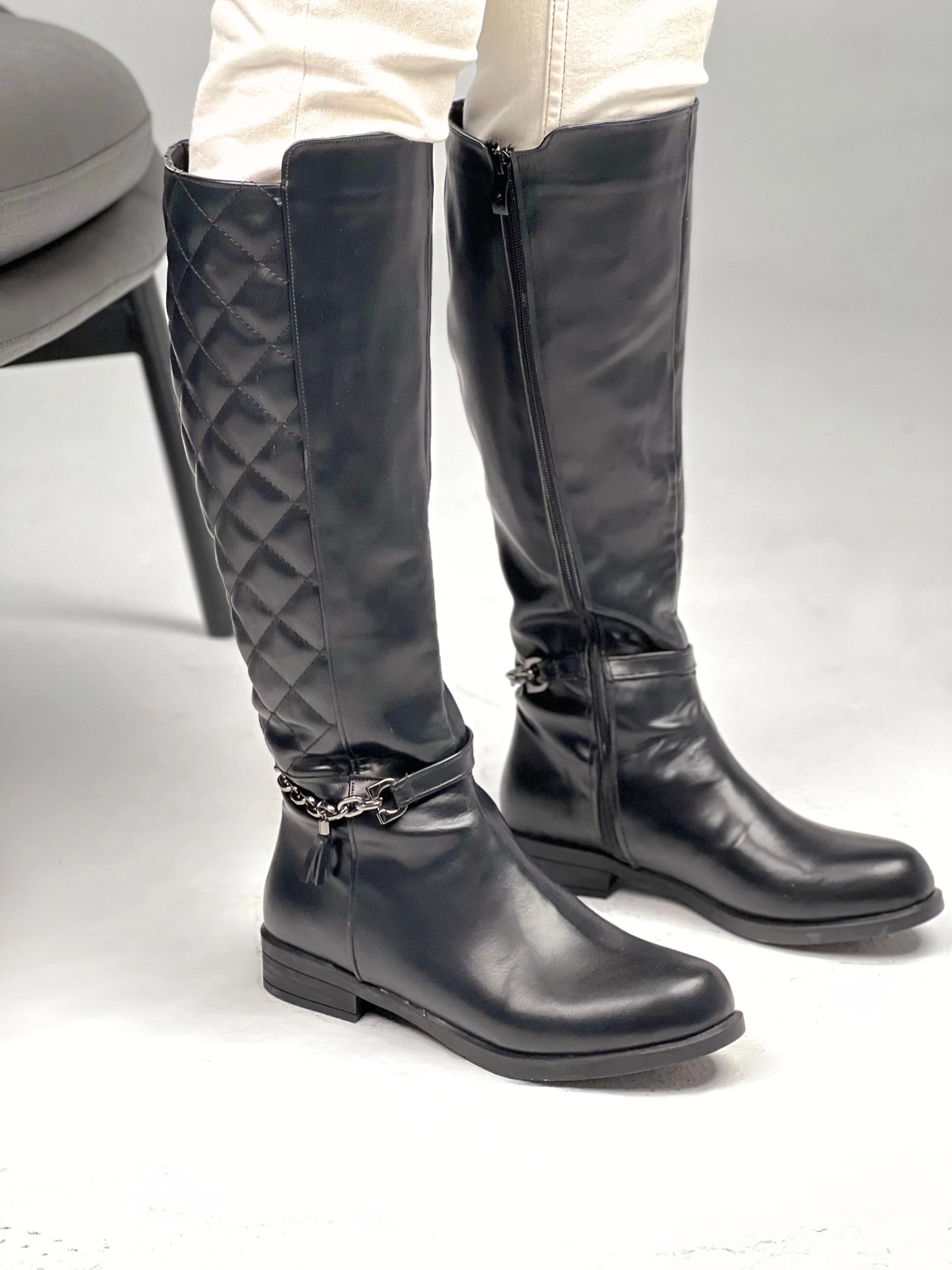 Daisy Street harness knee boots in black