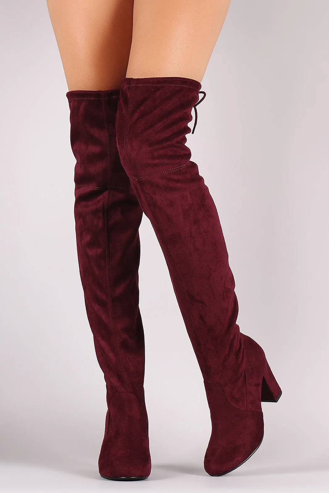 Delicious Suede Drawstring Chunky Heeled Boots