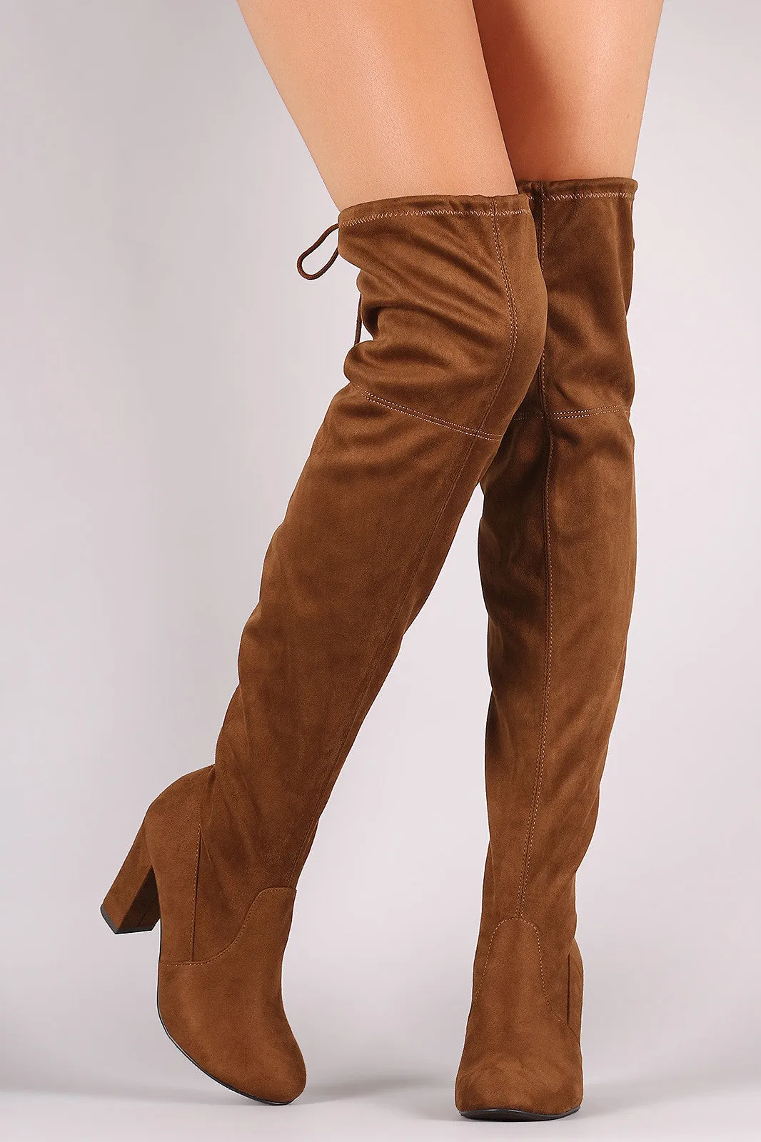 Delicious Suede Drawstring Chunky Heeled Boots