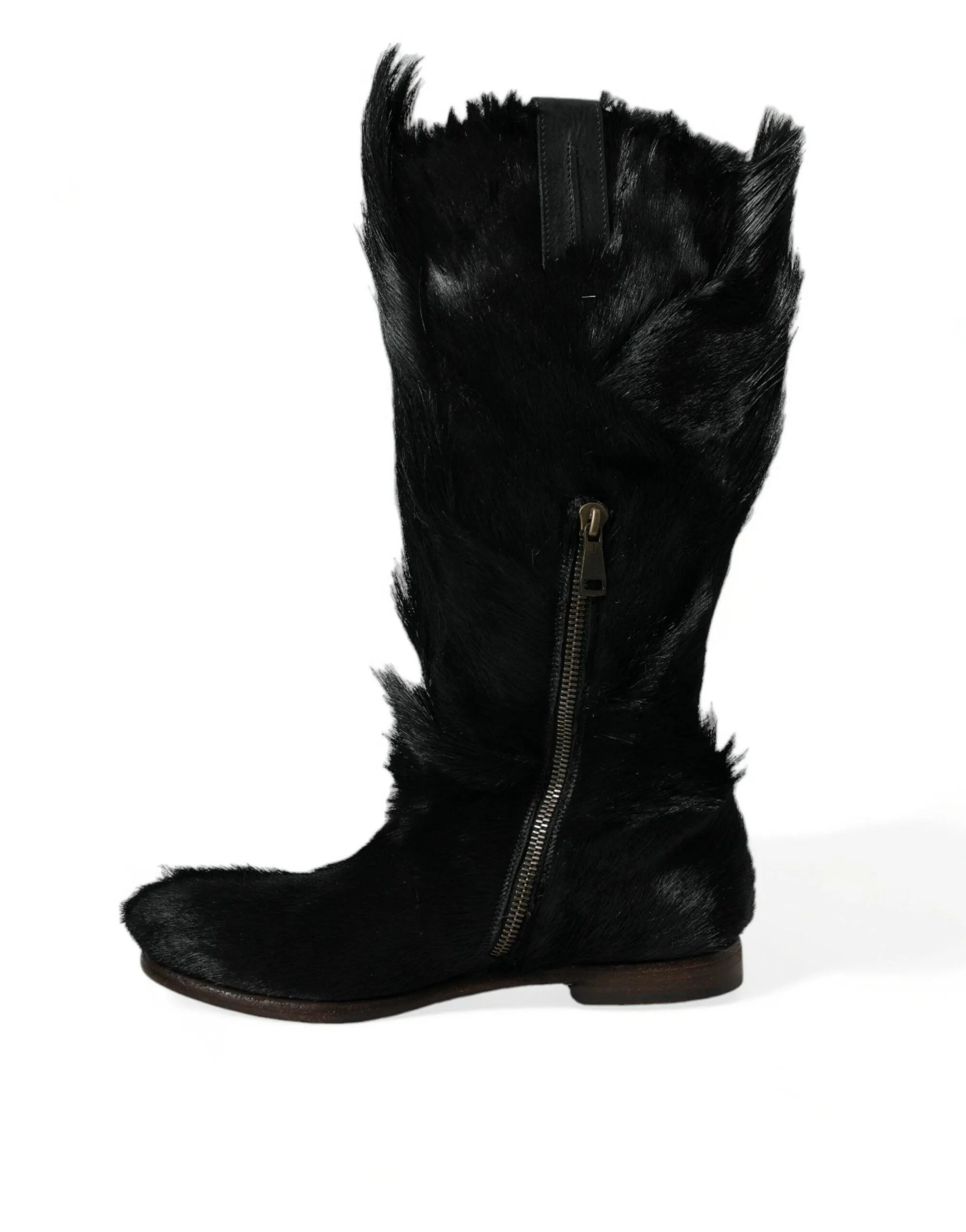 Dolce & Gabbana Black Gazelle Fur Mid Calf Winter Boots Shoes