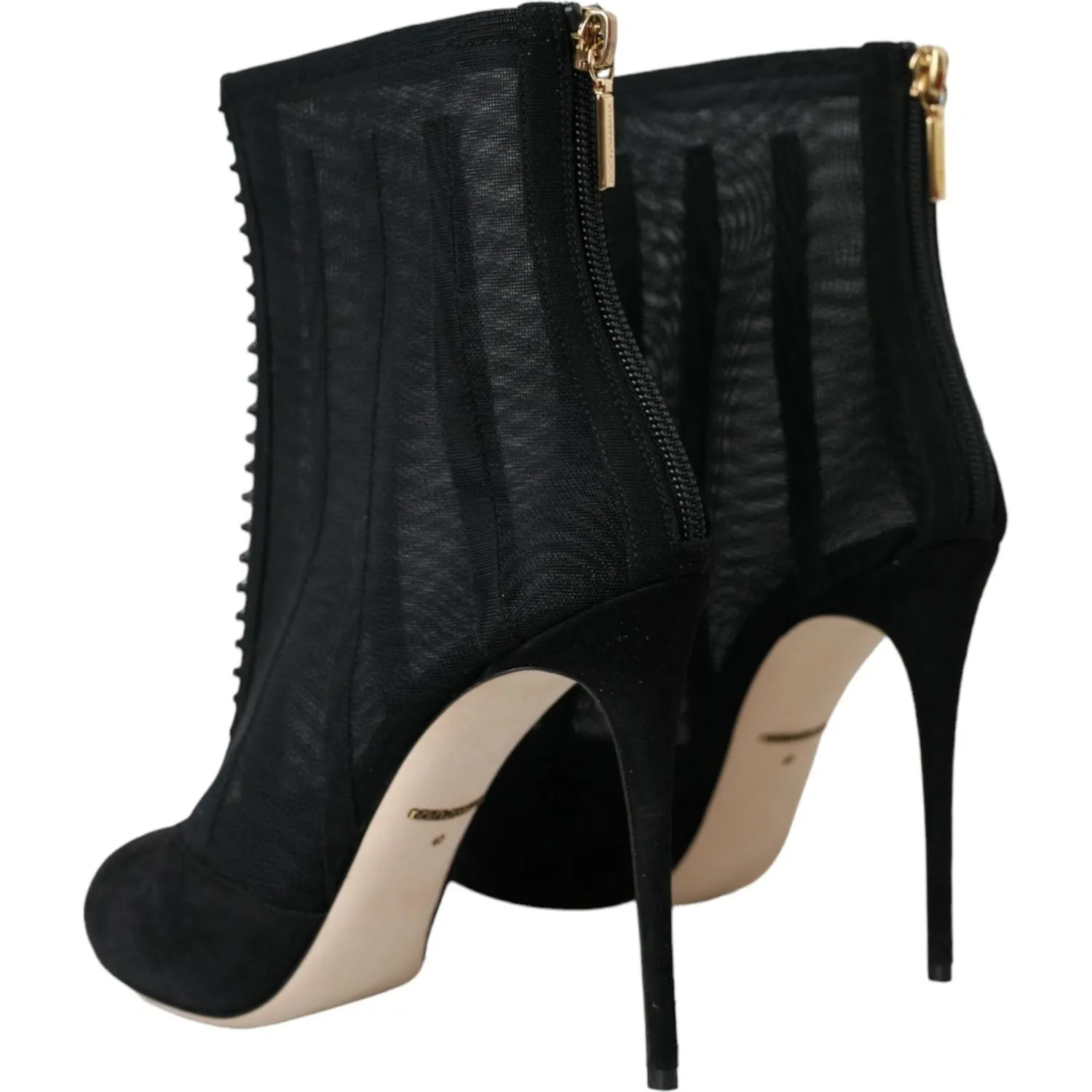 Dolce & Gabbana Black Mesh Stiletto Heels Ankle Boots Shoes