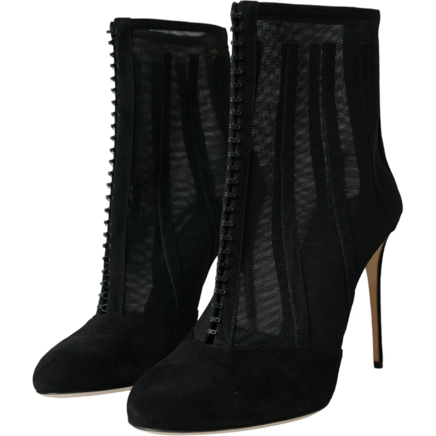 Dolce & Gabbana Black Mesh Stiletto Heels Ankle Boots Shoes