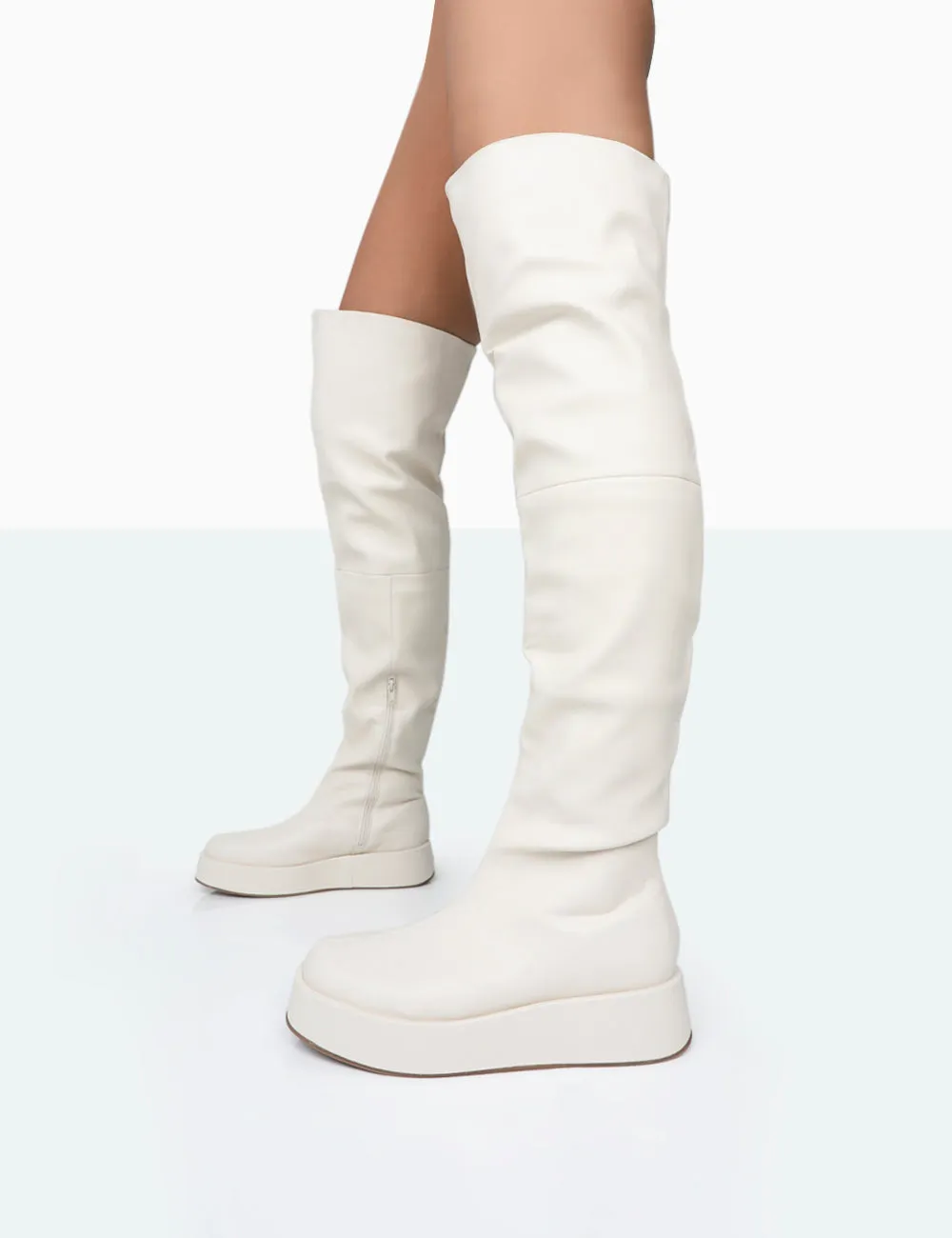 Erica Bone Pu Chunky Platform Sole Over The Knee Boots