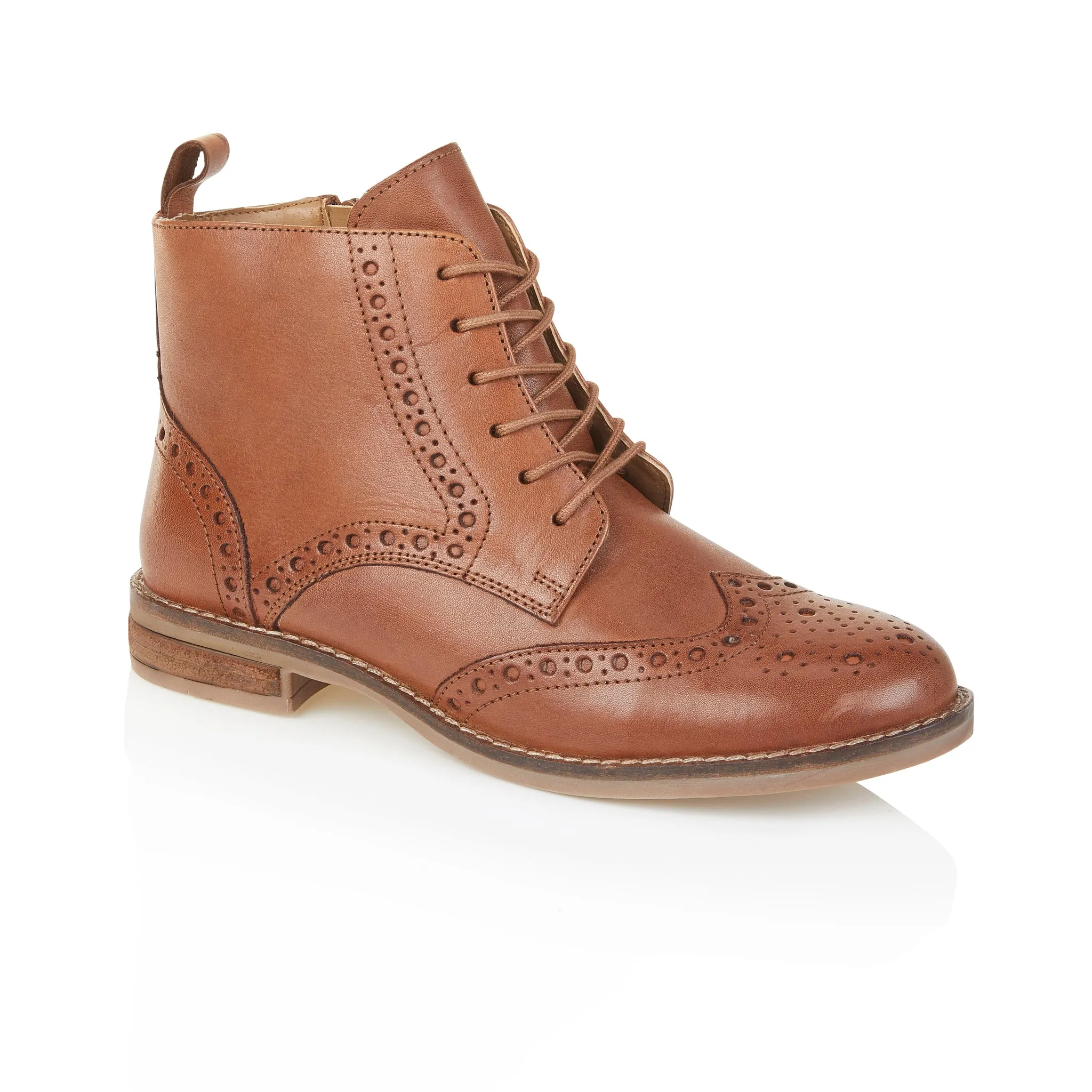 Grace Leather Brogue Boot - Cognac