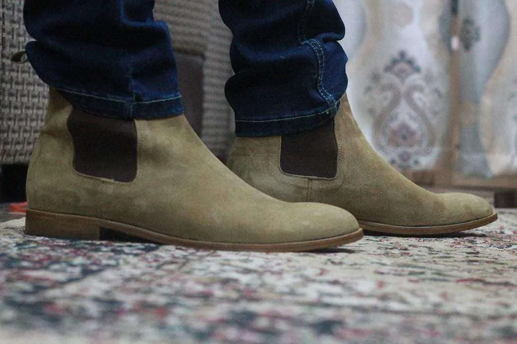 Handmade Olive Green Chelsea Suede Boot