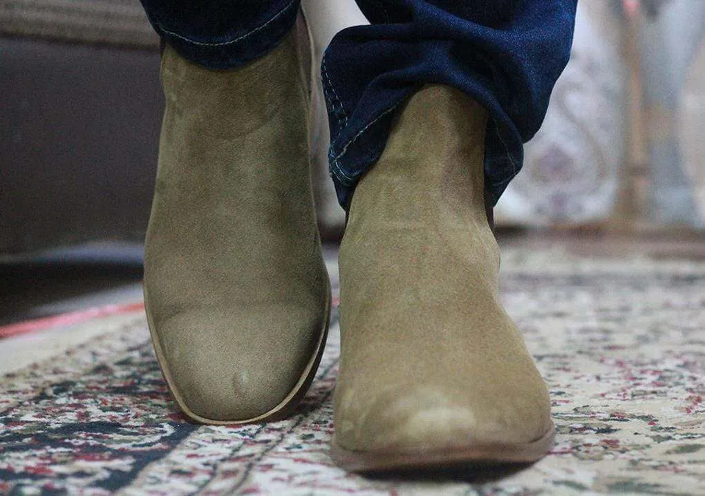 Handmade Olive Green Chelsea Suede Boot