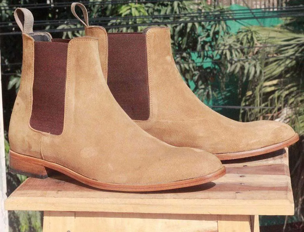 Handmade Olive Green Chelsea Suede Boot