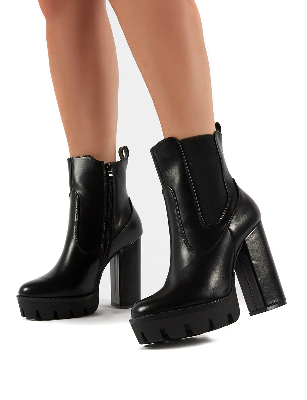 Iva Black PU Platform High Heel Ankle Boots