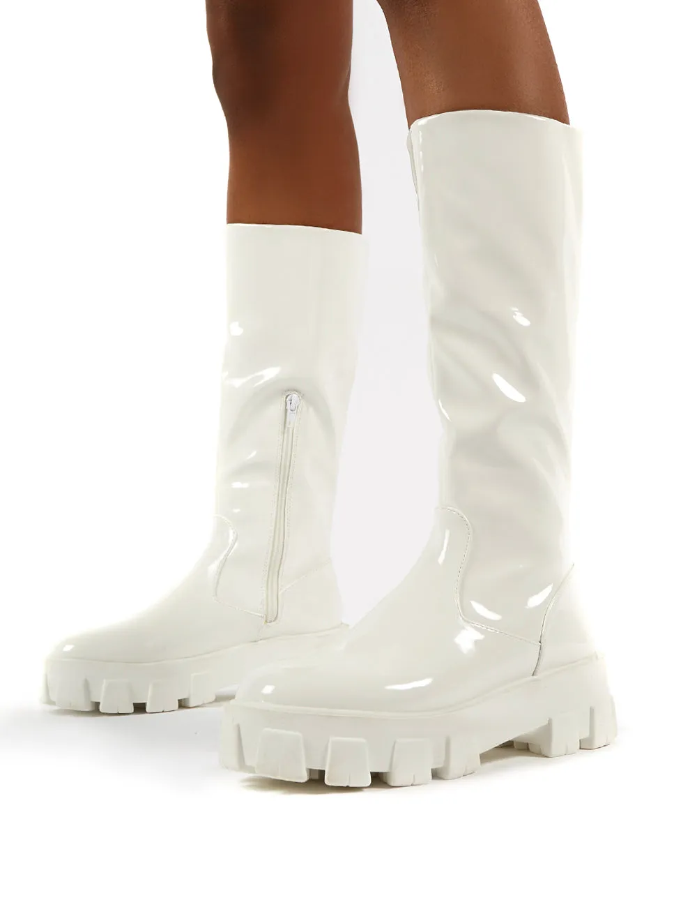 Karma White Chunky Sole Knee High Boot