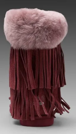 Koolaburra Haley Double Fringe Fur Foldover Boot in Mercury Red