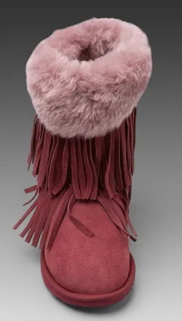 Koolaburra Haley Double Fringe Fur Foldover Boot in Mercury Red