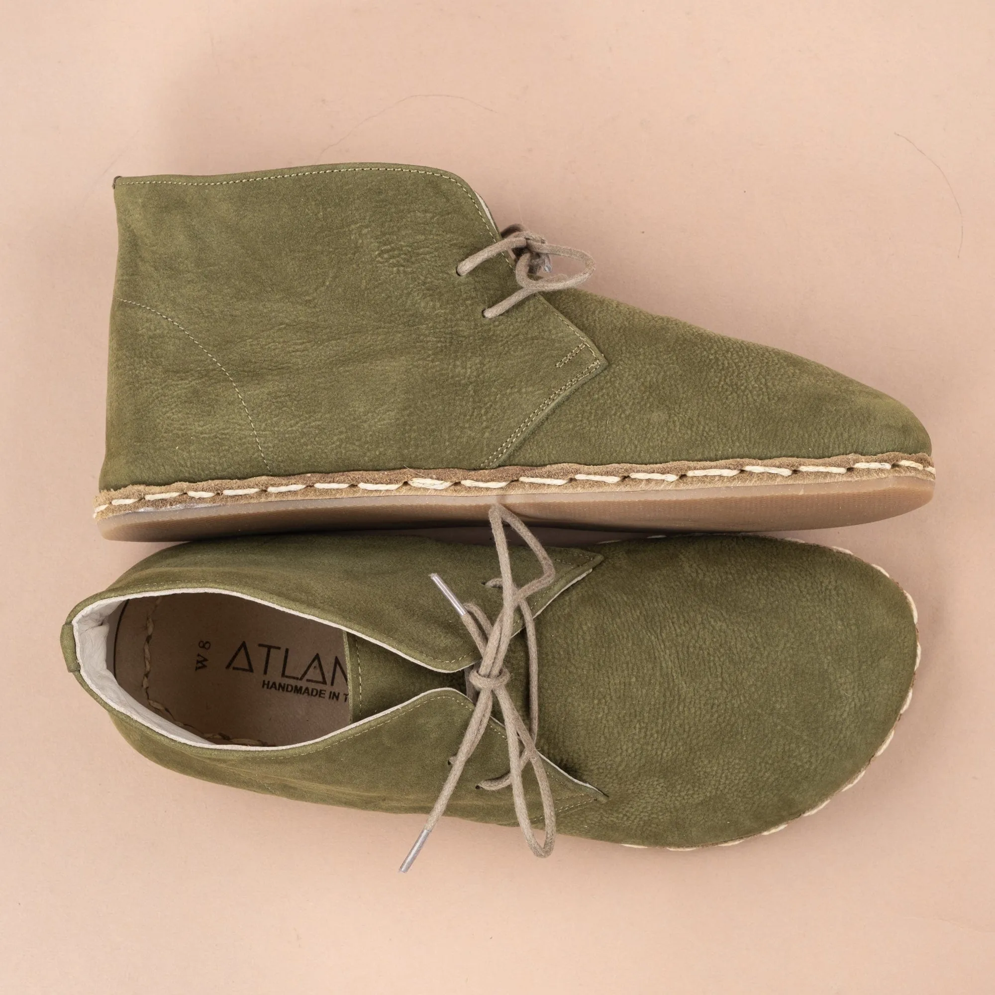 Men's Olive Barefoot Boots with Laces