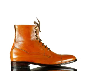 Men's Tan Cap Toe Lace Up Leather Ankle Boot,Men's Oxford Boot