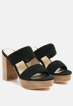 MILLE-FEUX Suede Slip-On Block Heeled Sandal in Black