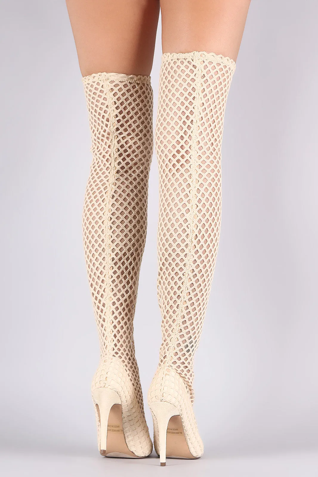 Netted Mesh Pointy Toe Stiletto Over-The-Knee Boots