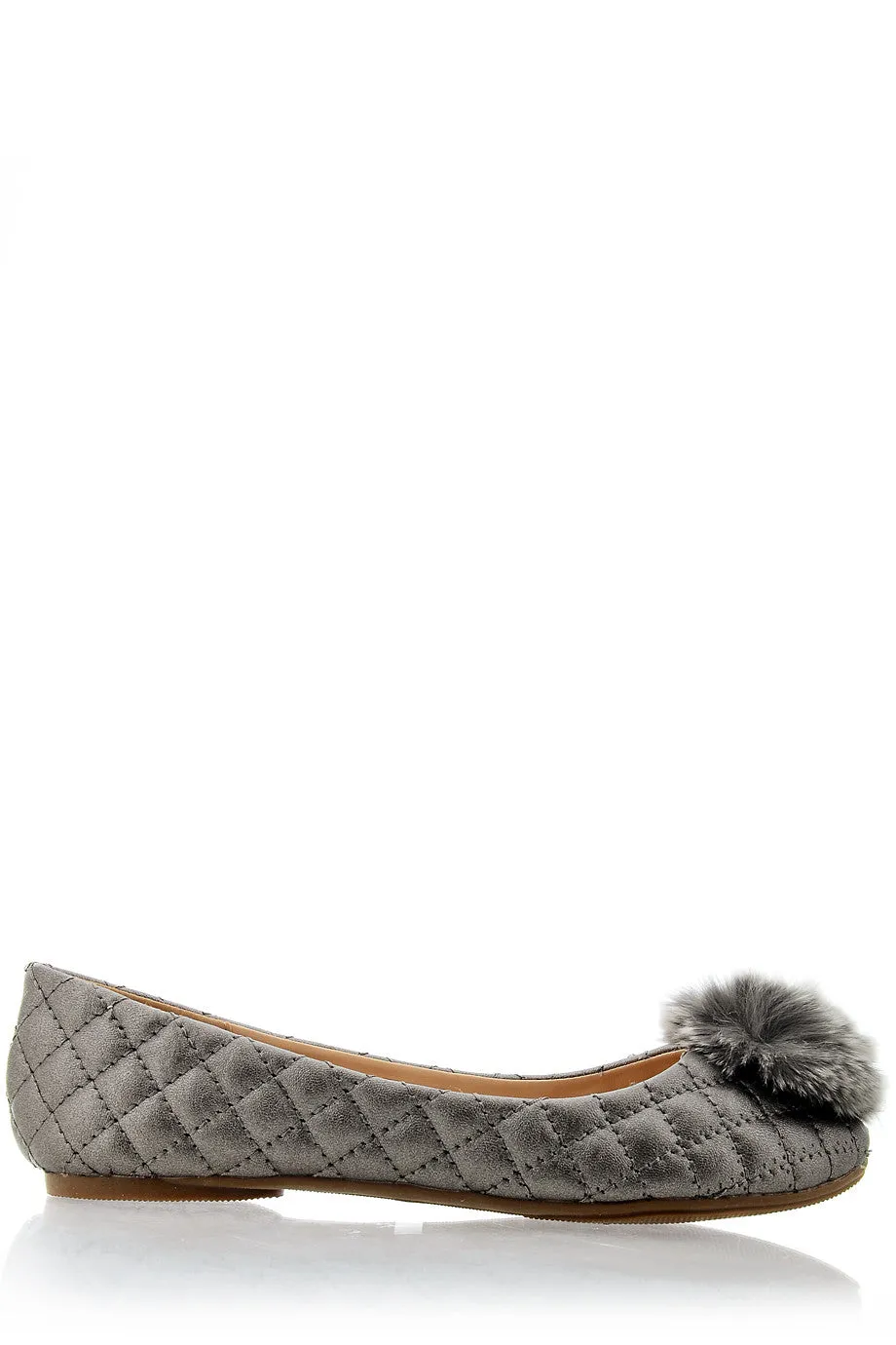 POPCORN Grey Quilted Ballerinas