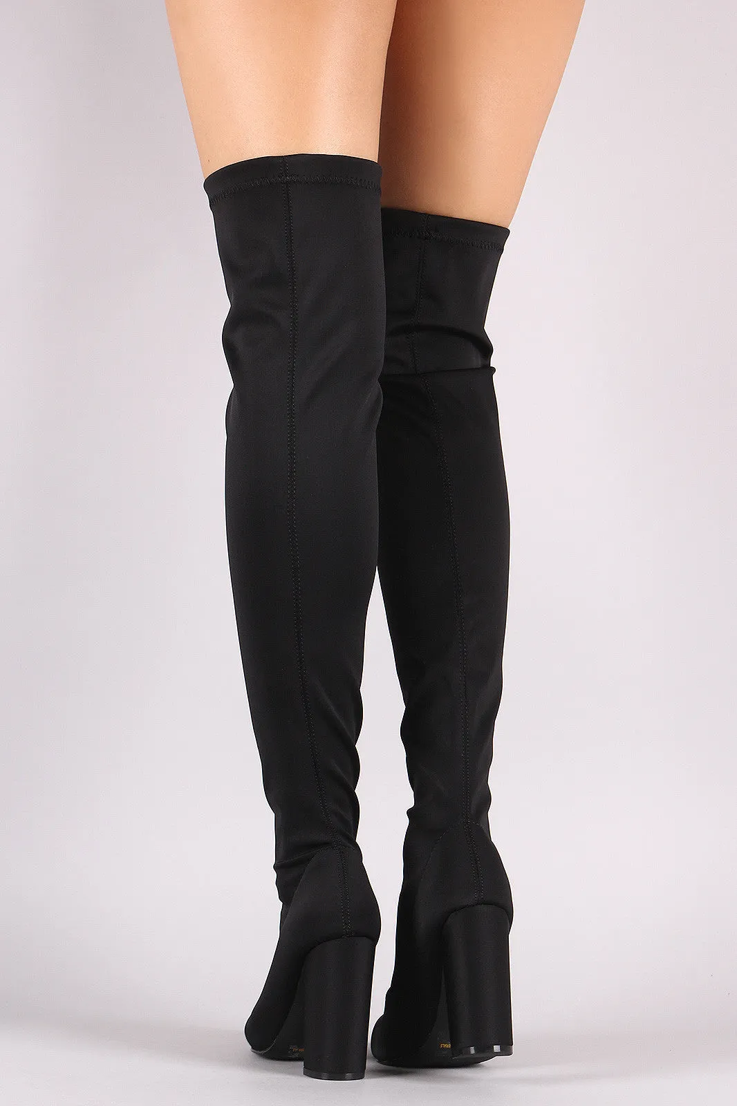 Qupid Elastane Pointy Toe Chunky Heeled Over-The-Knee Boots