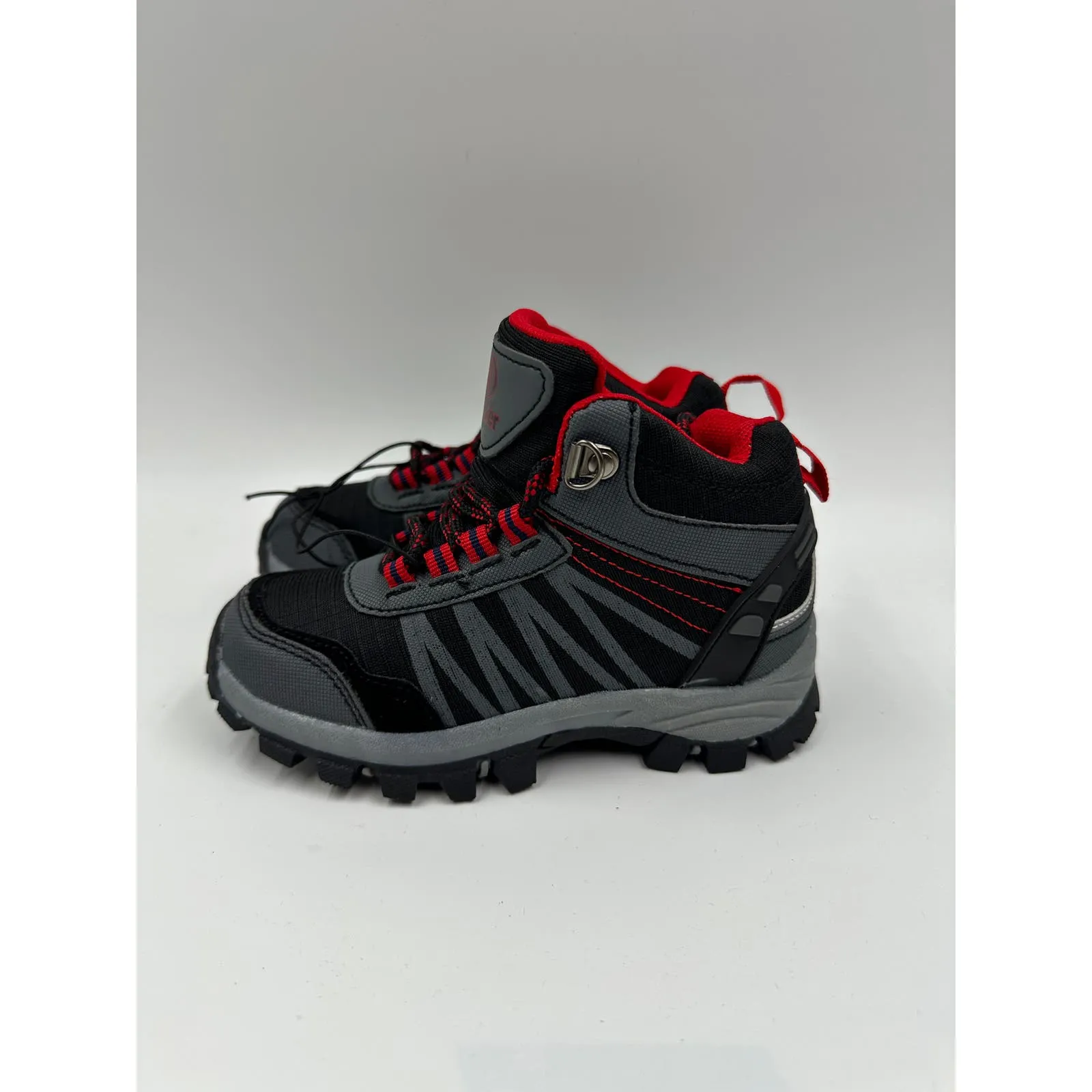 Small Kid Size 12, Black & Gray Hikers w/ Red Accents and Rugged Soles