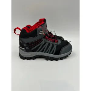 Small Kid Size 12, Black & Gray Hikers w/ Red Accents and Rugged Soles