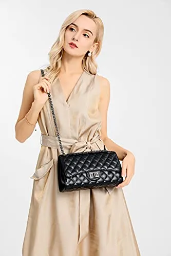 Stylish Quilted Shoulder / Cross body Bag with Chain Strap – Black