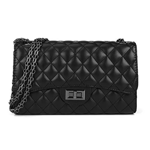 Stylish Quilted Shoulder / Cross body Bag with Chain Strap – Black