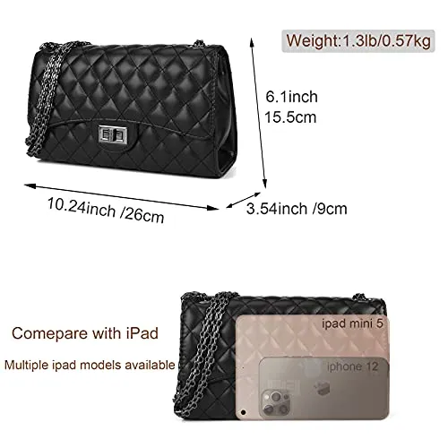 Stylish Quilted Shoulder / Cross body Bag with Chain Strap – Black