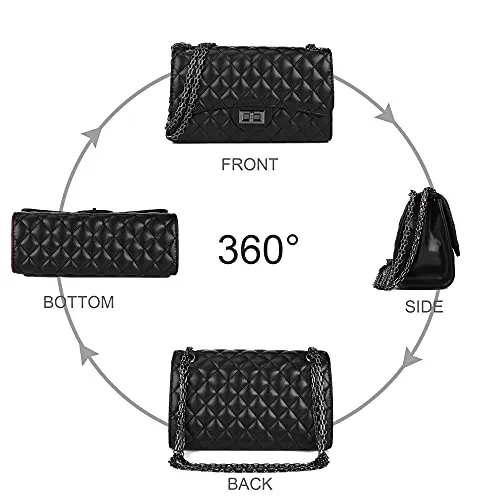 Stylish Quilted Shoulder / Cross body Bag with Chain Strap – Black