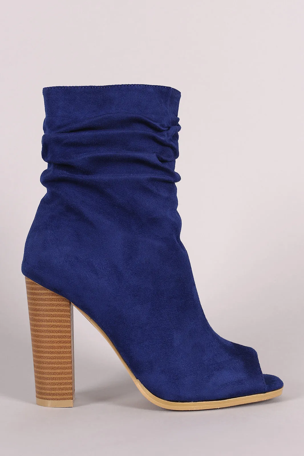 Suede Slouchy Peep Toe Chunky Heeled Ankle Boots