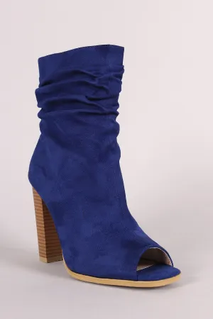 Suede Slouchy Peep Toe Chunky Heeled Ankle Boots