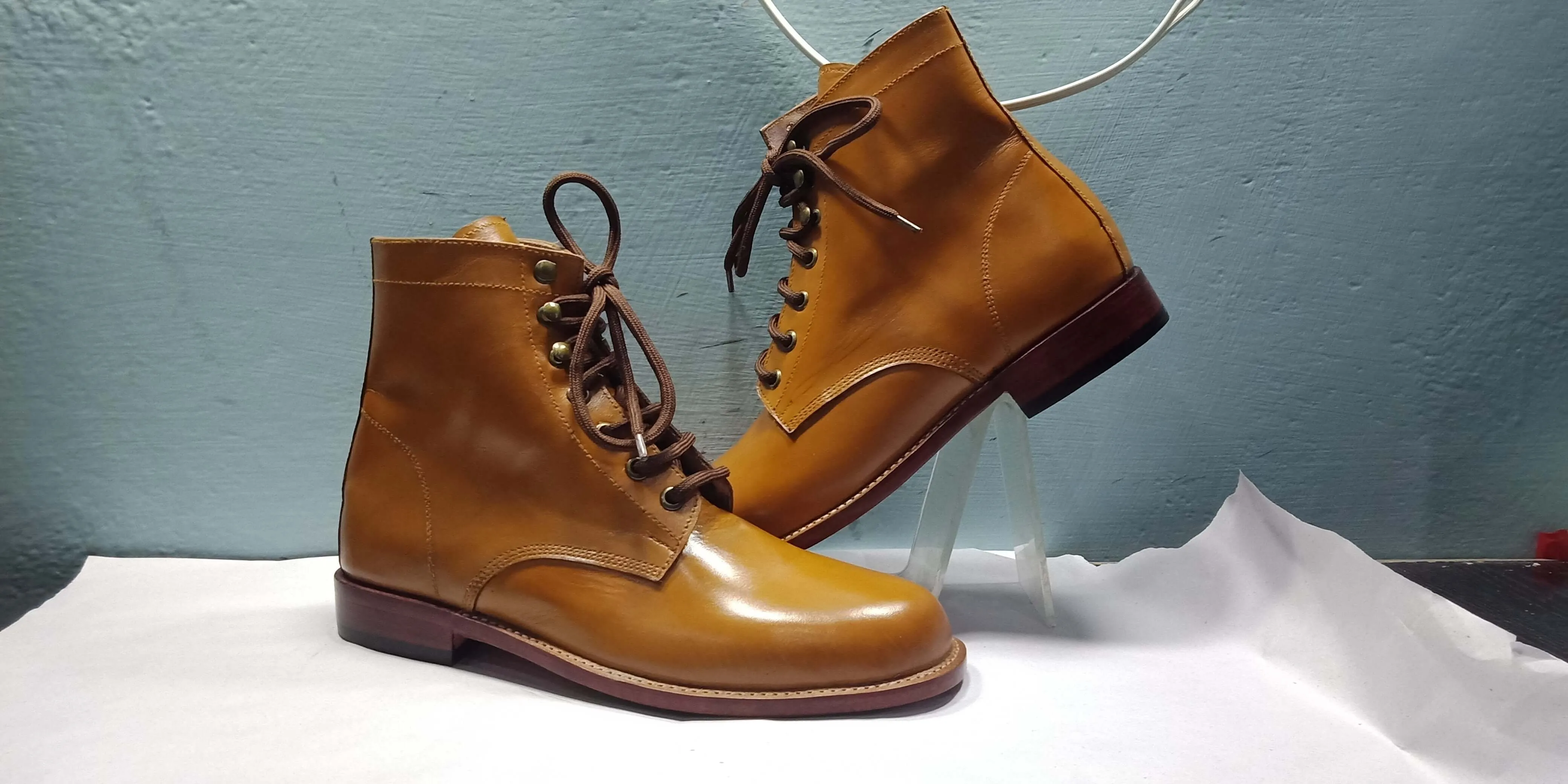 Tan Lace Up Pure Leather Ankle Boot For Men's