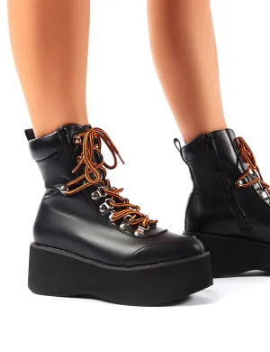 Willow Black Flatform Lace Up Ankle Boots