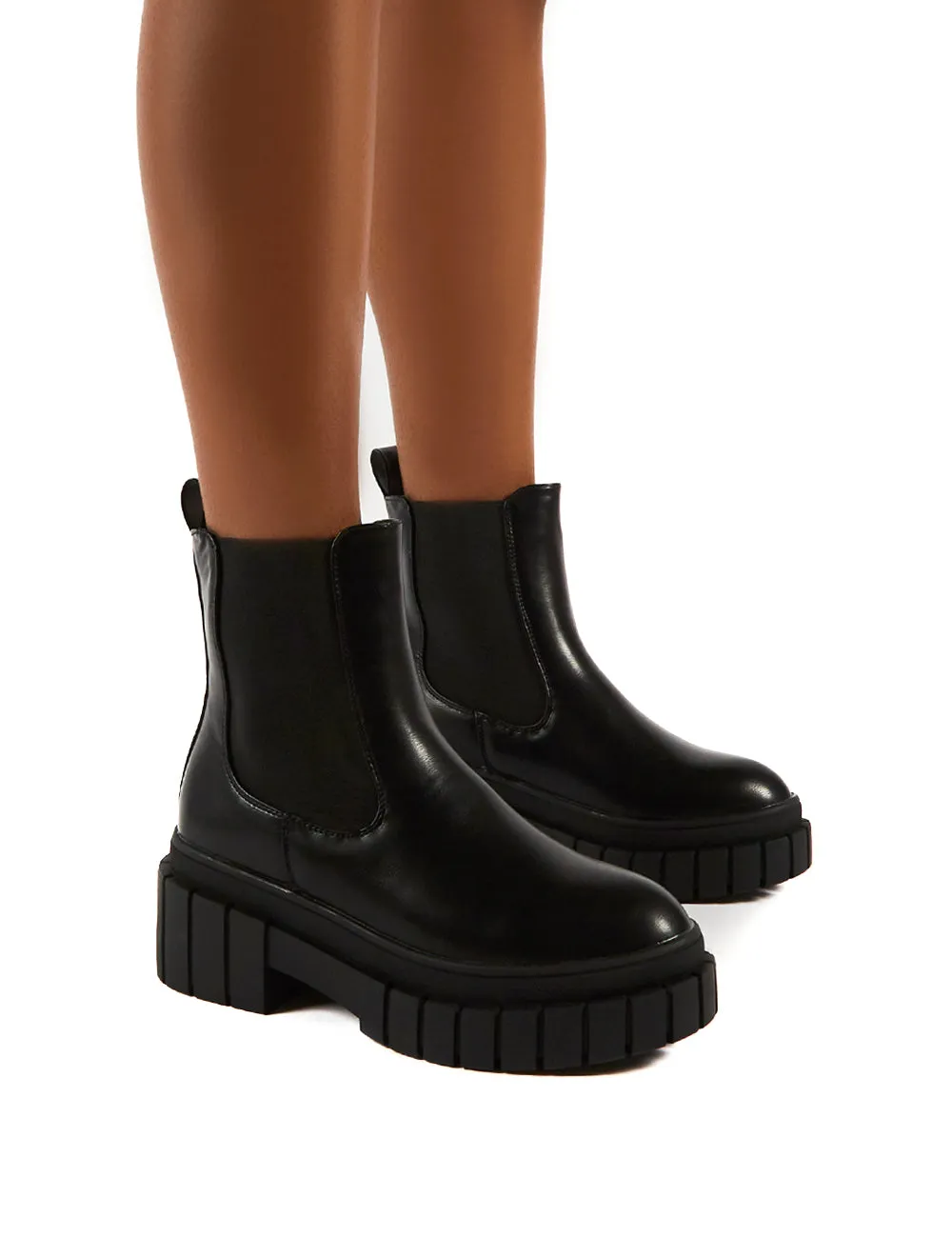 Zenya Black Chunky Sole Ankle Boots